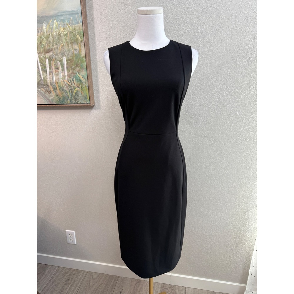 Calvin Klein Black Sleeveless Sheath Dress Gold Zipper Back Size‎ 6 Professional